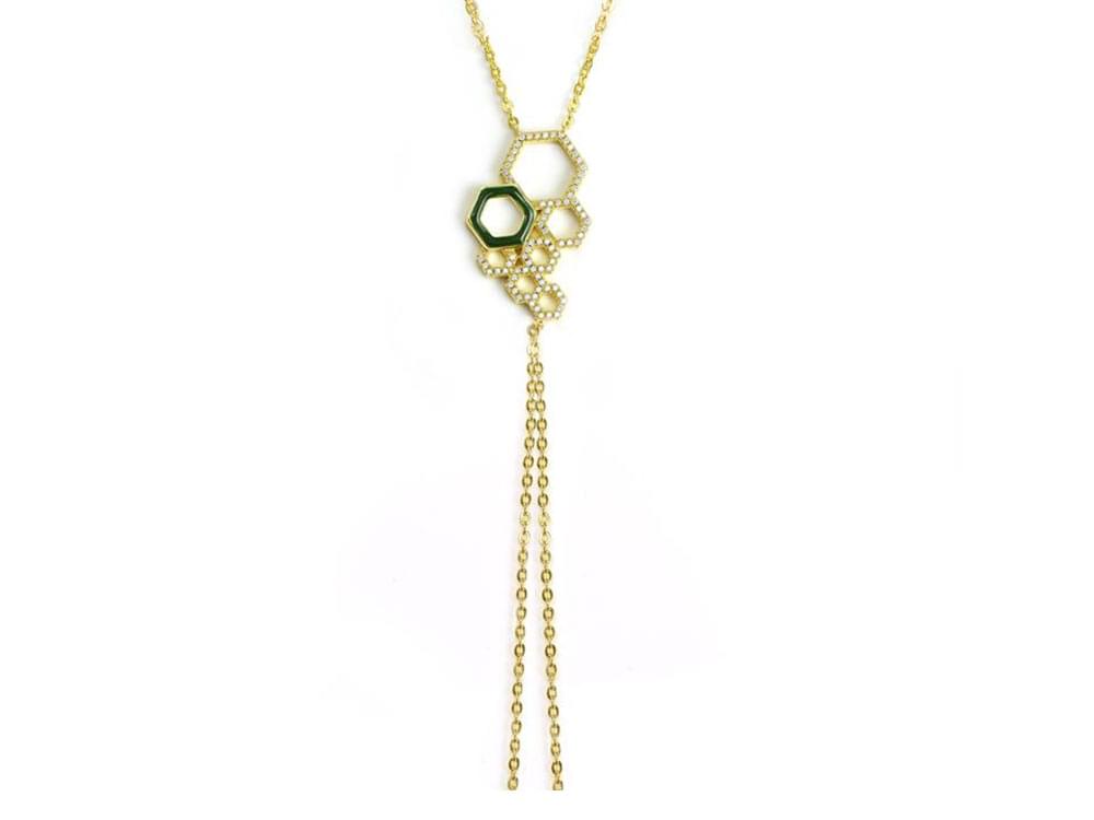 Honeycomb Strand Necklace - Sterling silver with enamel and zirconia honeycomb