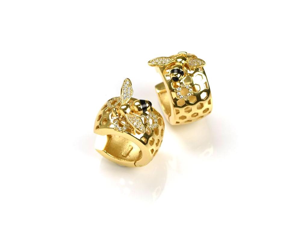 Bee & Honeycomb Earrings - Sterling silver, solid honeycomb earrings with bee