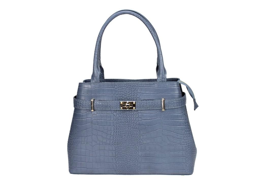 Manzana (azzurro) - Fairly large, reptile print leather handbag