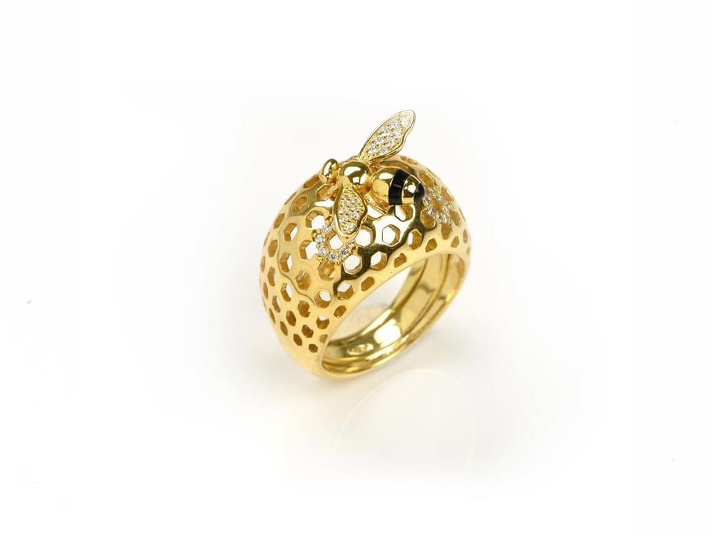 Closed Bee on Honeycomb Ring - An unusual, topical and totally beautiful ring