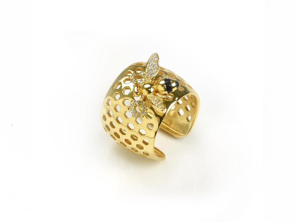 Open Bee on Honeycomb Ring - An unusual, topical and totally beautiful ring