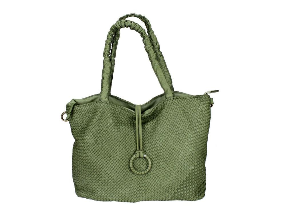 Valdina (leaf green) - Large, woven Italian leather, shoulder bag
