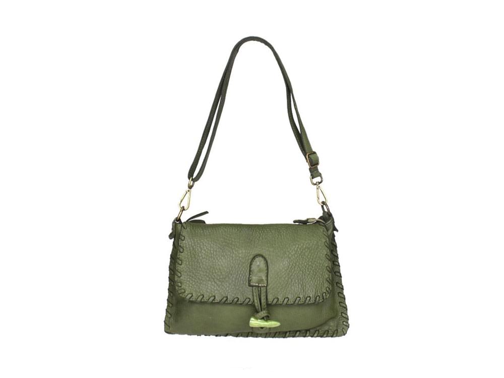Salara (moss green) - A slim, fashionable leather shoulder bag