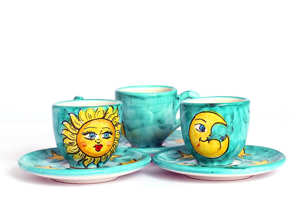 Sole & Luna set of 6 ceramic espresso cups with saucers showing the