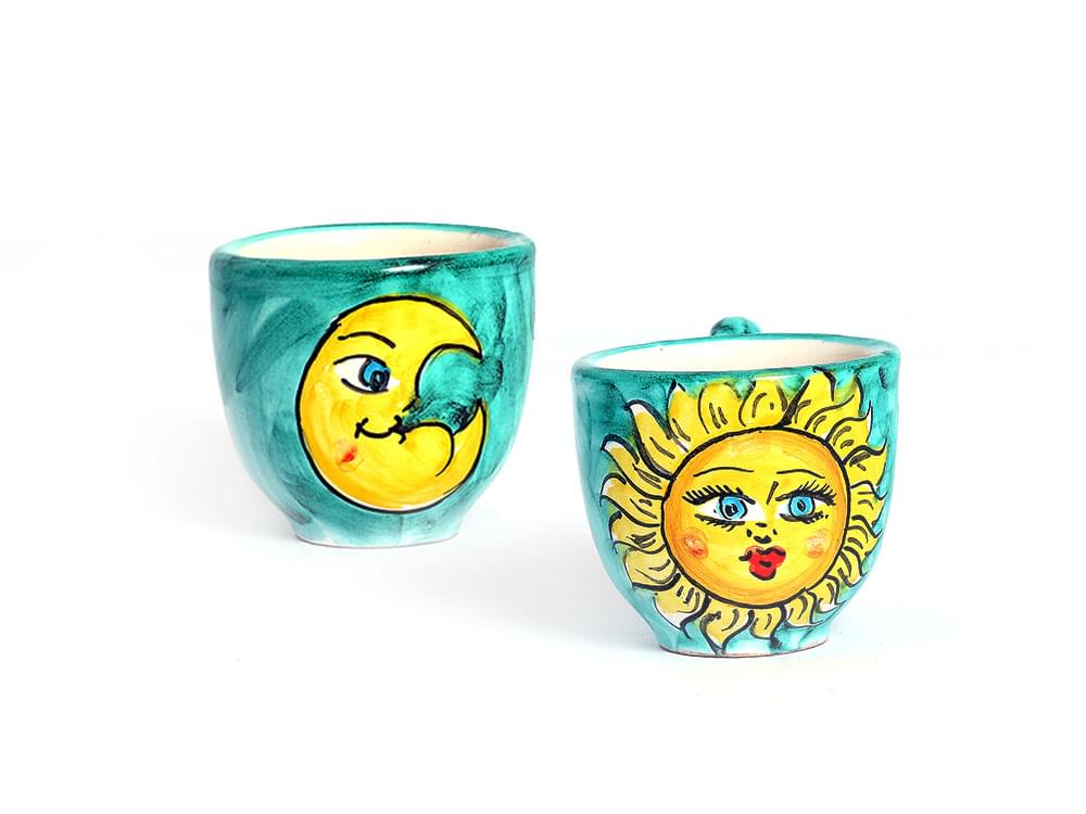 Sole & Luna set of 6 ceramic espresso cups with saucers showing the