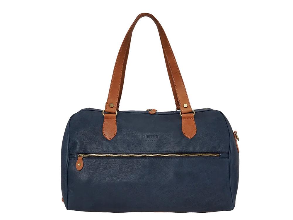 フローラル Made In Italy Genuine Leather Travel Bag With Studs Color Cognac  Travel Bag 並行輸入品