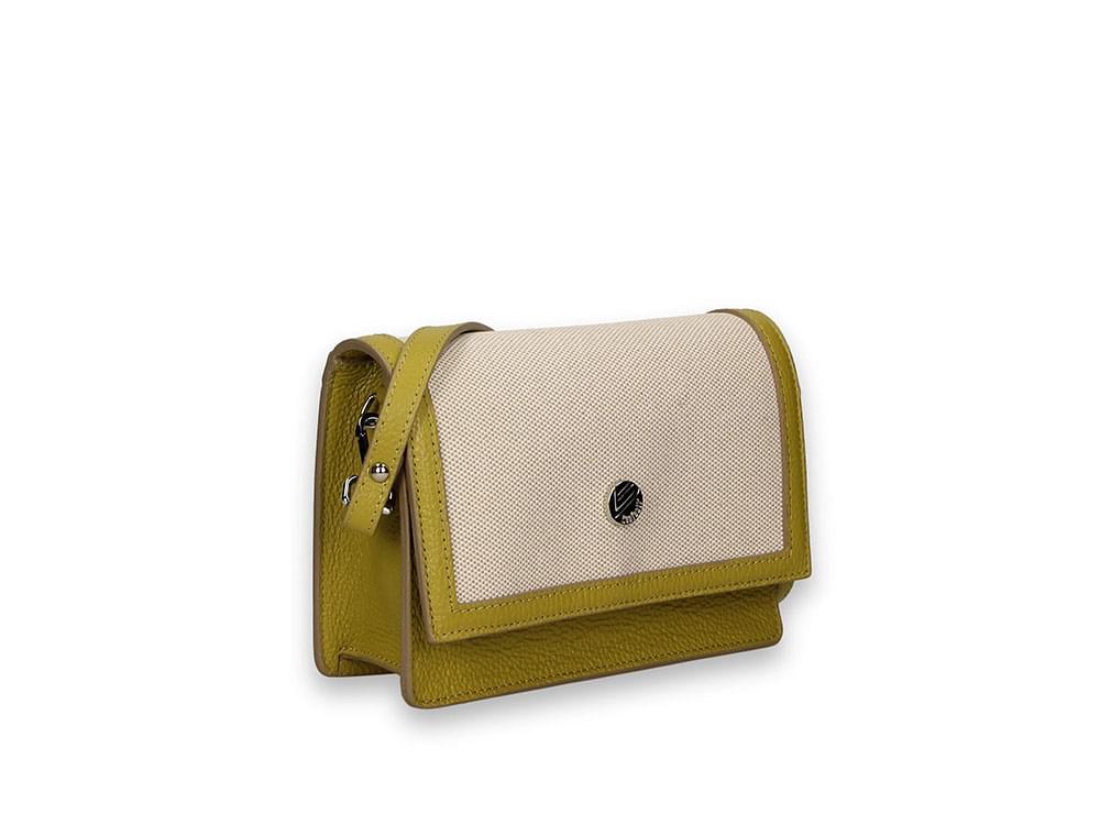 Alba (apple) - Leather and canvas mini shoulder bag