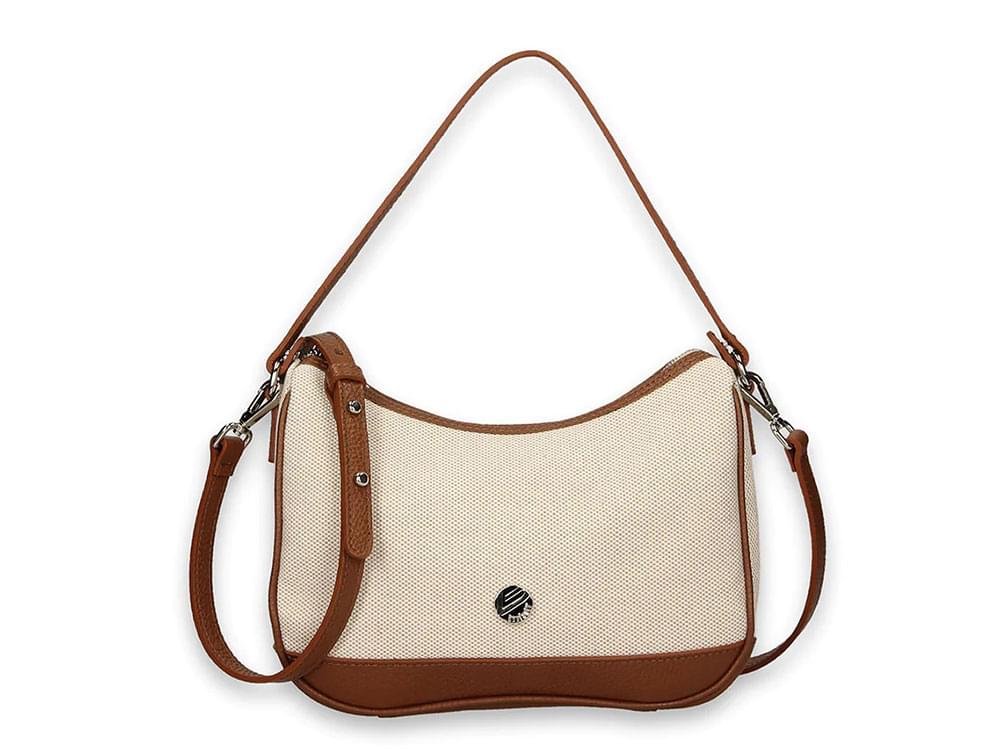 Cindy (brown) - Cotton canvas & leather shoulder bag