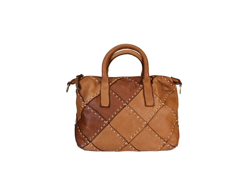 Savona (tan) - Quilted effect leather handbag