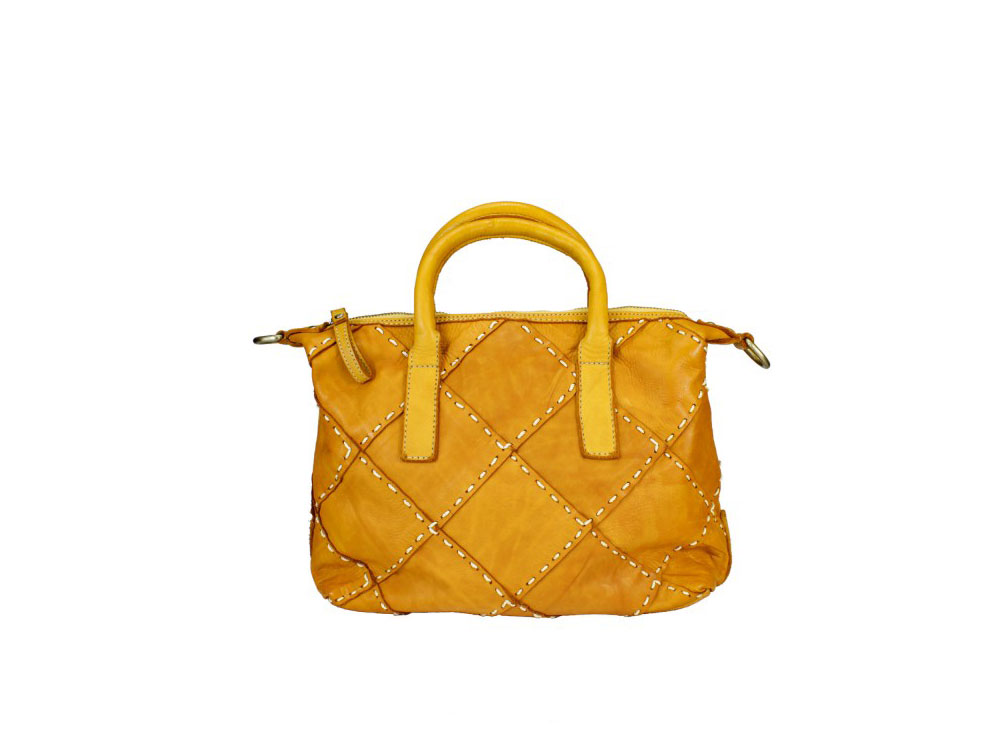 Savona (mustard) - Quilted effect leather handbag