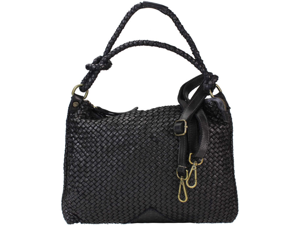 Arona (black) - Elegant, timeless, Italian woven leather handbag