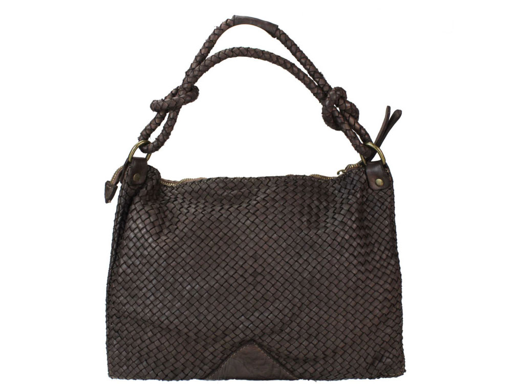 Arona (dark brown) - Elegant, timeless, Italian woven leather handbag