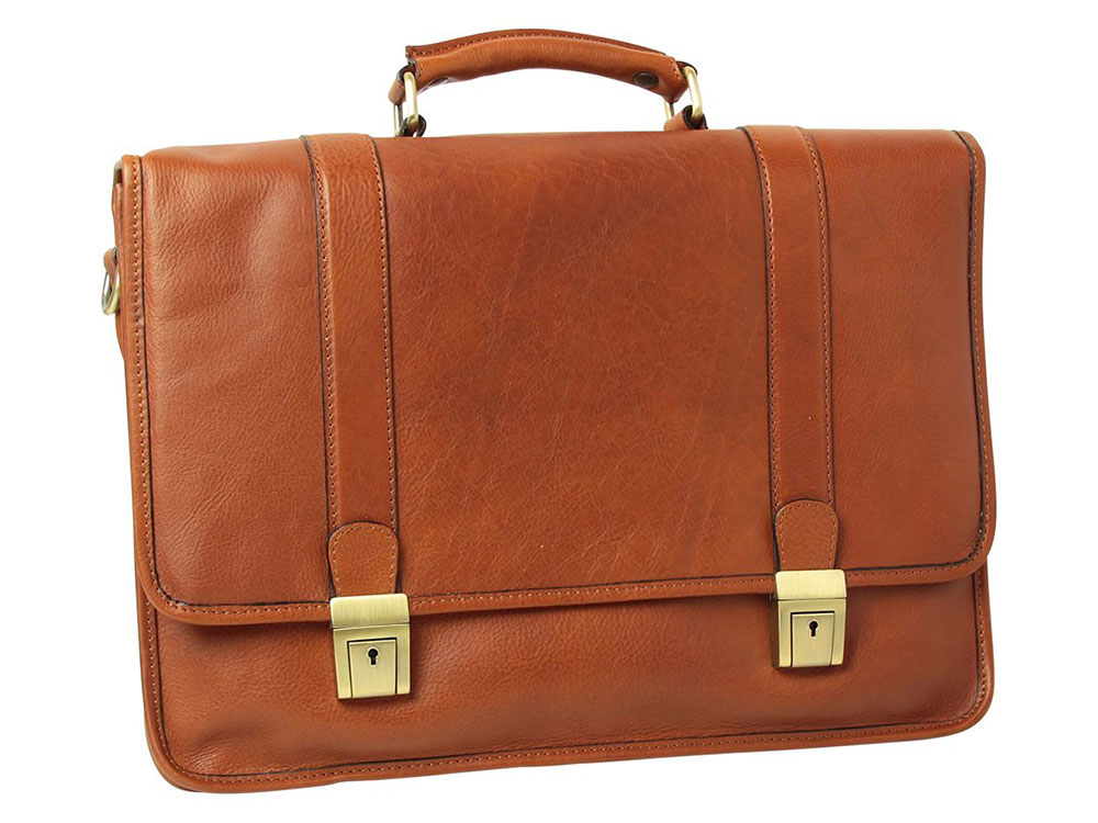 Aureliano Leather Briefcase (teak) - Refined, Practical Italian design