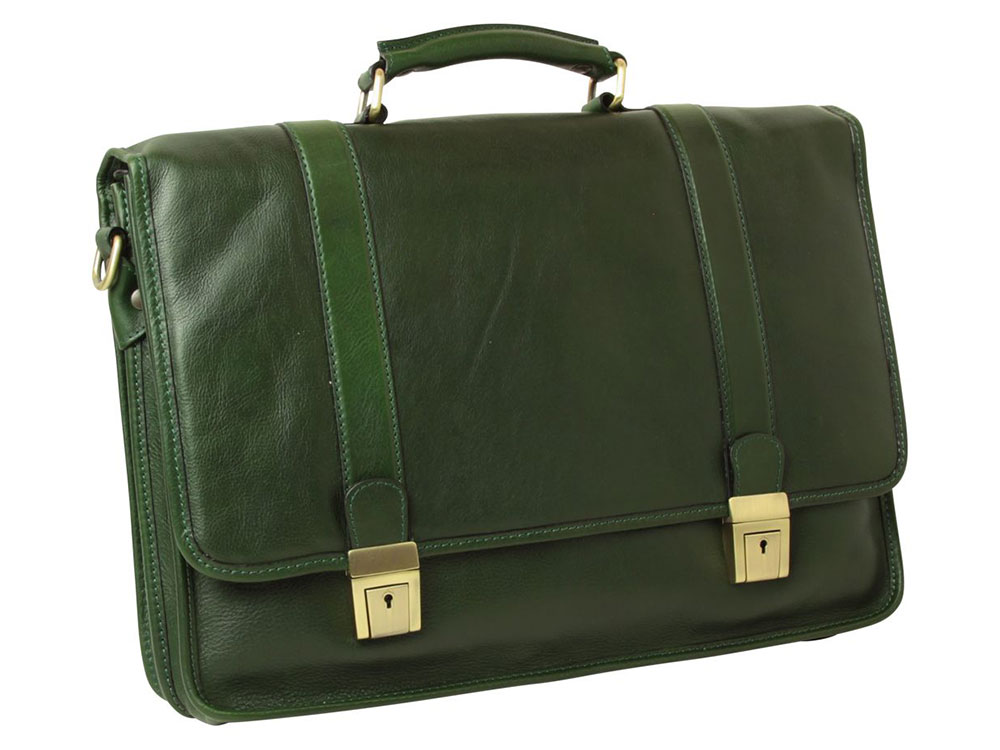 Aureliano Leather Briefcase (green) - Refined, Practical Italian design