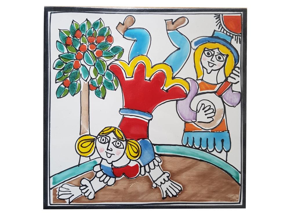 Acrobat - Large - Handmade, traditional ceramic tile from Sicily