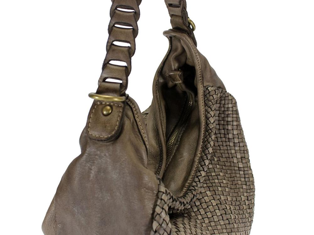 Altamura (dark taupe) - Simple, square, woven calf leather bag