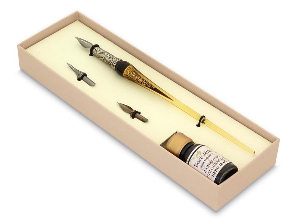 Gold Leaf (black) - Pen made from Murano glass enriched with gold leaf