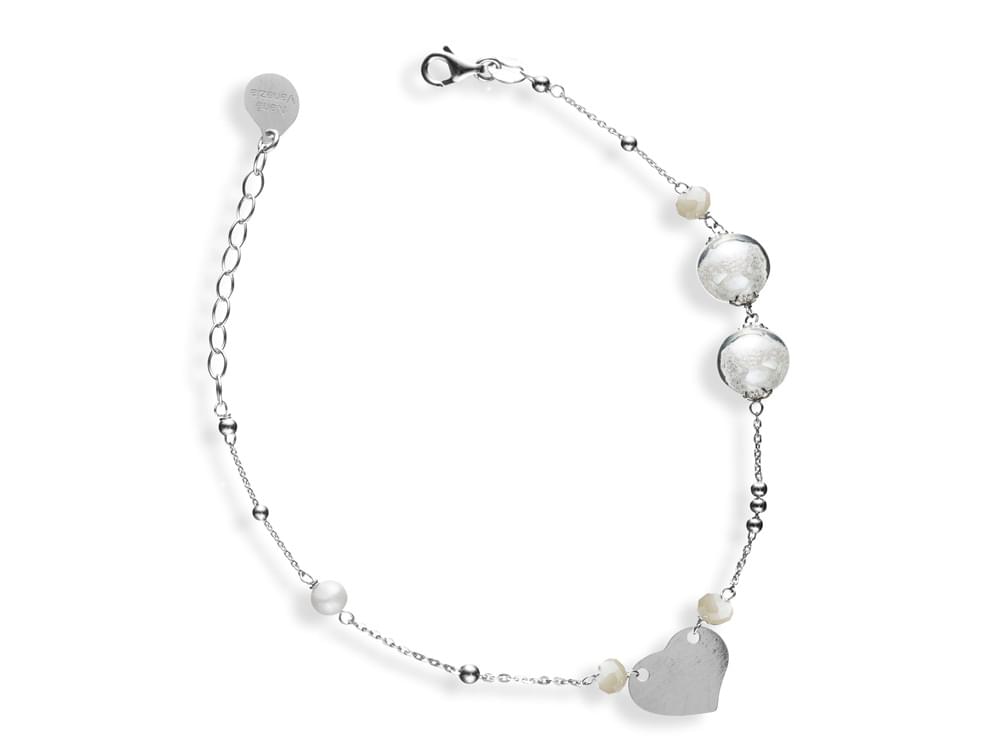 Iris Bracelet (silvery white) - Delicate Murano glass and pearls on sterling silver
