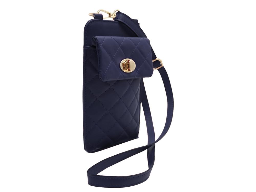 Phone Holder (navy blue) - Quilted leather mobile phone holder