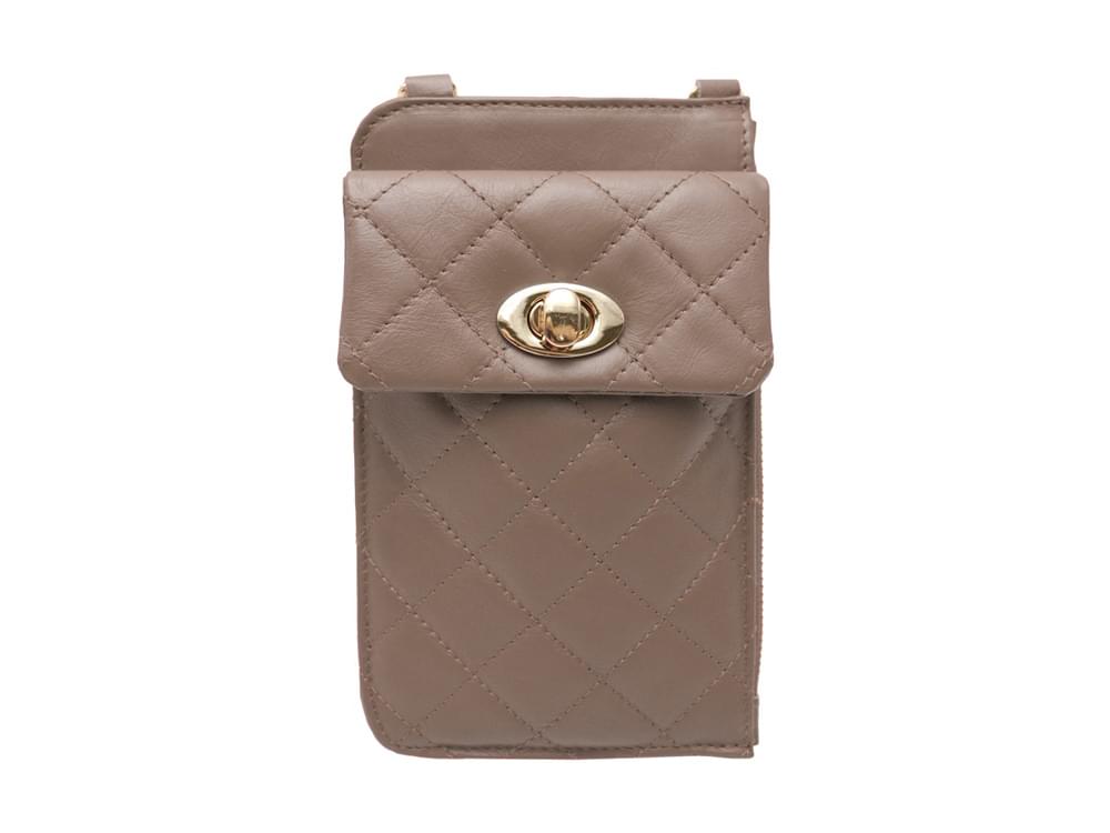 Phone Holder (taupe) - Quilted leather mobile phone holder
