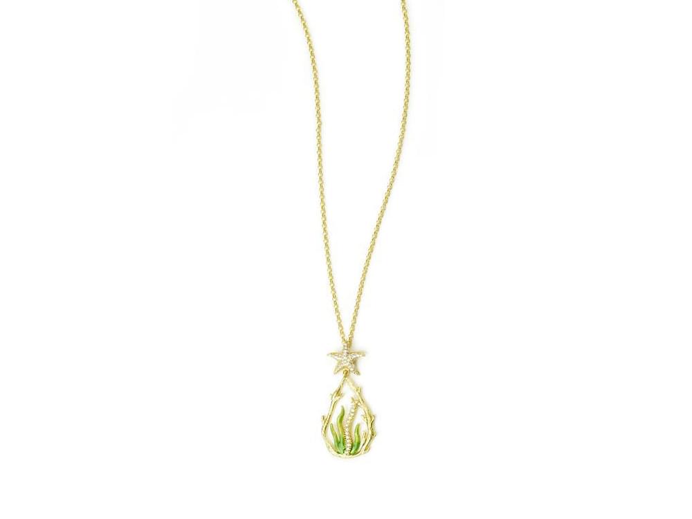 Seagrass Necklace (green) - Intricate sterling silver and enamel pendant