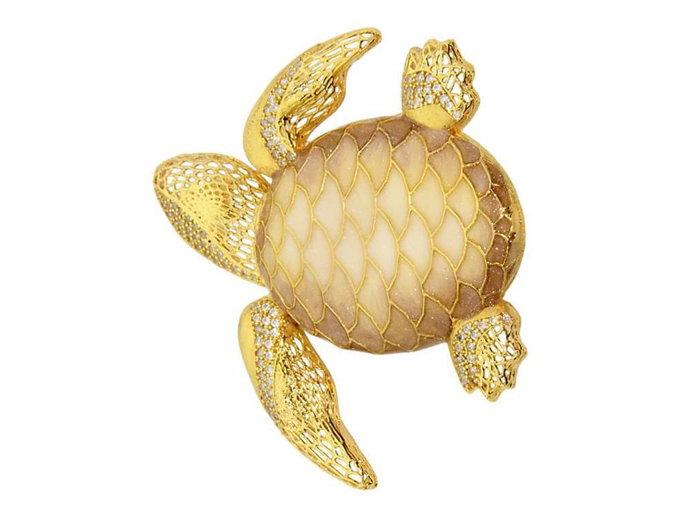 Sea Turtle Brooch (gold) - Unusual and intricate handmade Italian brooch